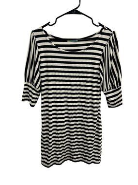 Queen Esther Large Black White Striped Puff Sleeve Top Coquette Preppy Y2K
